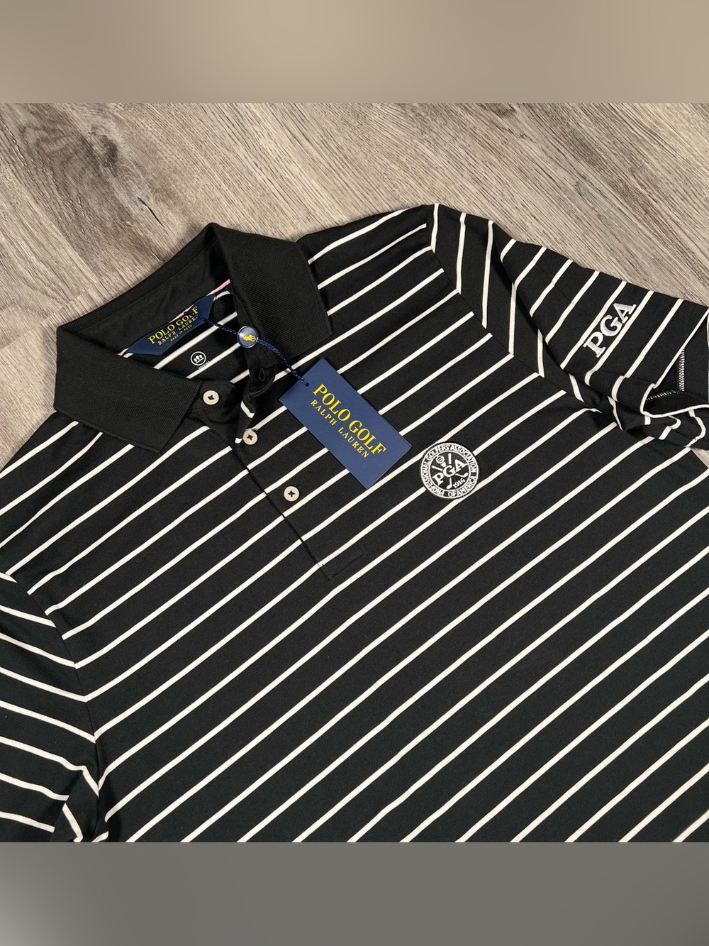 New Polo Golf Ralph Lauren Shirt Mens S Black Striped Performance PGA Biltmore